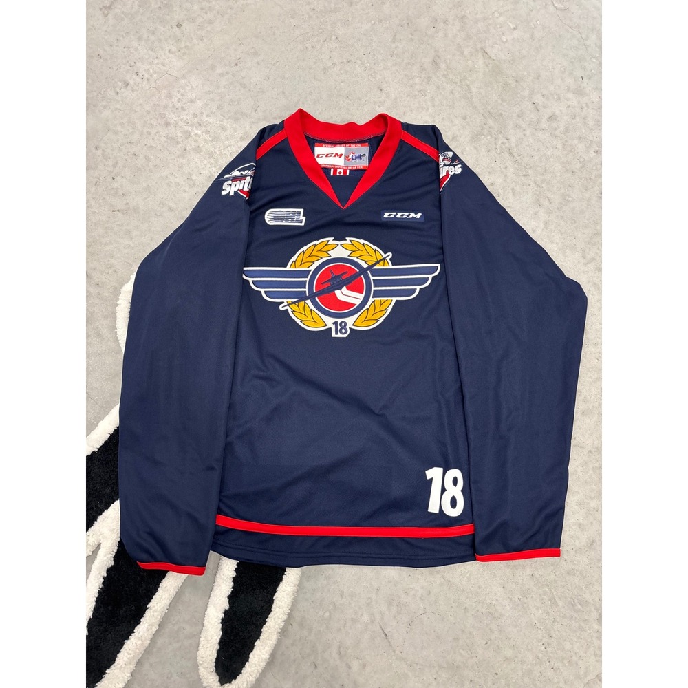 CCM Windsor Spitfires CHL Hockey Jersey Navy Blue Red Mens Large Canada